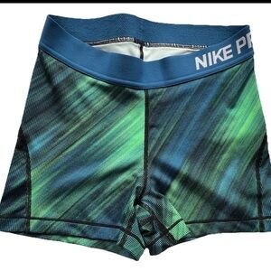 Nike Blue and Green Performance Compression Shorts Dri-Fit Size Small